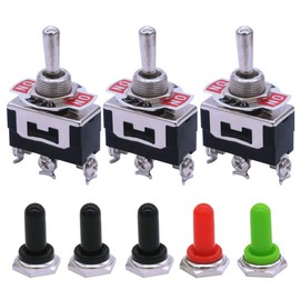 mxuteuk 3pcs Momentary Toggle Switch SPDT (ON)/Off/(ON) 3 Pin 3 Position 3 Way Toggle 16A 250V 20A 125V + 5pcs Waterproof Boot Cap Cover Ten-123-5MZ-B123