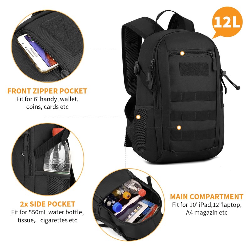 Selighting 12L/20L Military Backpack Waterproof Tactical Hiking Backpack for Camping