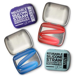 GoSili Reusable Standard 8" Silicone Straw and Travel Case, (4 pack)