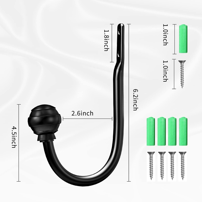 Hion Curtain Holdbacks Black 2pcs, Curtain Tiebacks Wall Mounted Curtain