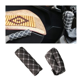 JNNJ Car Faux Leather Gear Knob Cover Handbrake Cover Sleeve, Soft PU Leather Gear Knob Cover Set, 2-Piece Car Handbrake Cover Set (White)
