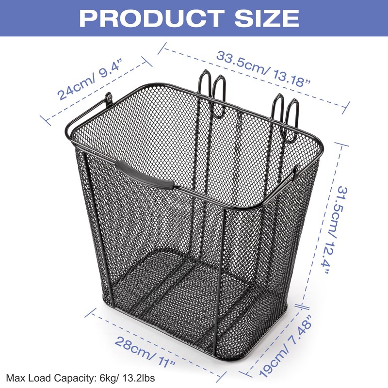 Pannier Bike Basket with Handle - Detachable Rear Wire Baskets