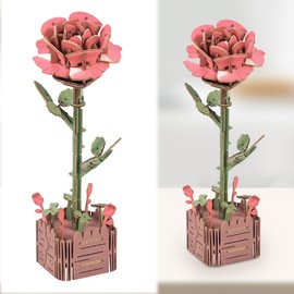 3D Puzzle Wood Purple, DIY Wooden Flower, Model Kits for Artificial Flowers to Assemble for Adults, Best Home Decoration and Valentine's Day Toy Gift Set