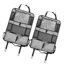 ACROPIX Car Back Seat Organizer Backseat Kick Mat Protector with Touch Screen Tablet Holder 7 Pockets Storage Bag Oxford Cloth Gray - Pack of 2