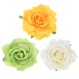 M METERXITY 3-Pack Rose Hair Clips, Flower Hairpin Fabric Floral Brooch for Bridal Wedding/Party/Women Hair Accessories, Hair Flowers Headpiece Floral [, Yellow/Green/Beige White]