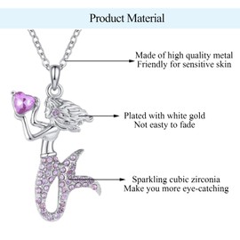 DOKIA Mermaid Necklace for Girls - Purple Cubic Zirconia Mermaid Pendant Girls Necklaces, Girls Jewellery Gifts Birthday Christmas, Kids Neckalce Jewellery for Girls Daughter Granddaughter