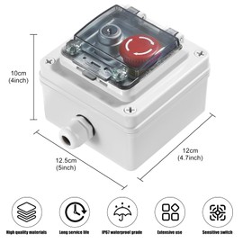IP67 Outdoor Waterproof Button Switch Box Emergency Stop Button Switch,Key Button Switch with Protective Cover Anti-Misoperation Switch