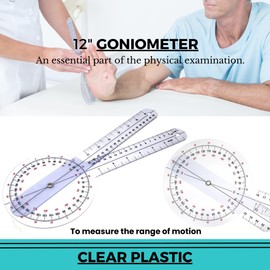 Plastic Goniometer Occupational Physical Therapy Protractor Tools ISOM Measuring Tape for Angle Motion Joints Transparent 360° and 180° Orthopedic Examination Clear Rulers (12" - 360°)