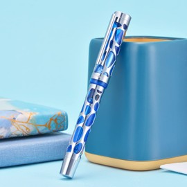 Asvine V169 Extra Fine Nib Waterdrop Skeleton Fountain Pen Clear Blue Acrylic Pen Case Set