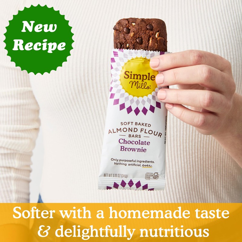 Simple Mills Soft Baked Almond Flour Bars, Chocolate Brownie, Nothing