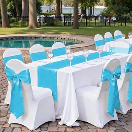 MDS Pack de 15 boda 30,5 x 274,3 cm Camino de mesa de raso para boda banquete Decoración más de 30 Color, Turquoise, 1