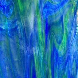 Wissmach Stained Glass Sheet: Green/Blue Wispy Opal (8"x12"-1 Sheet) by BiNARi Glass Studio