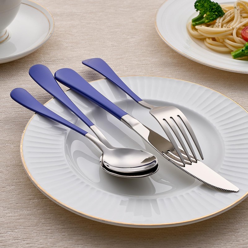 LKTDYMEG 20-Piece Blue Silverware Set 18/0 Stainless Steel Silverware Set