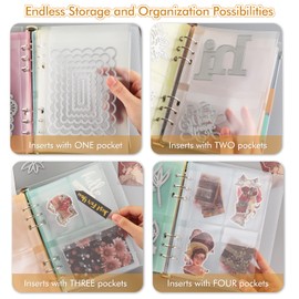 10 Pack A5 Size Plastic Binder Pockets,6 Holes Waterproof PVC Folders Loose Leaf Bag forBudgeting Loose Leaf Bags Planner Insert Pouches Photo,Document, Stamp & Die Storage Bills Organizer（4 Grid ）