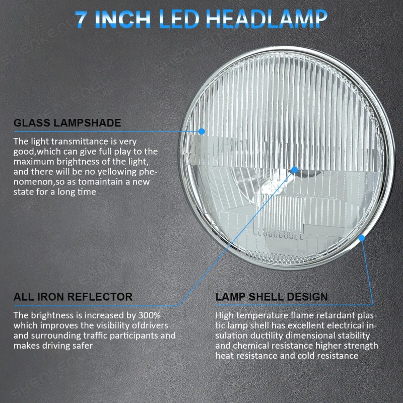 SHENKENUO Pair 7inch Round Light Housing H4 Halogen High/Low Bulbs