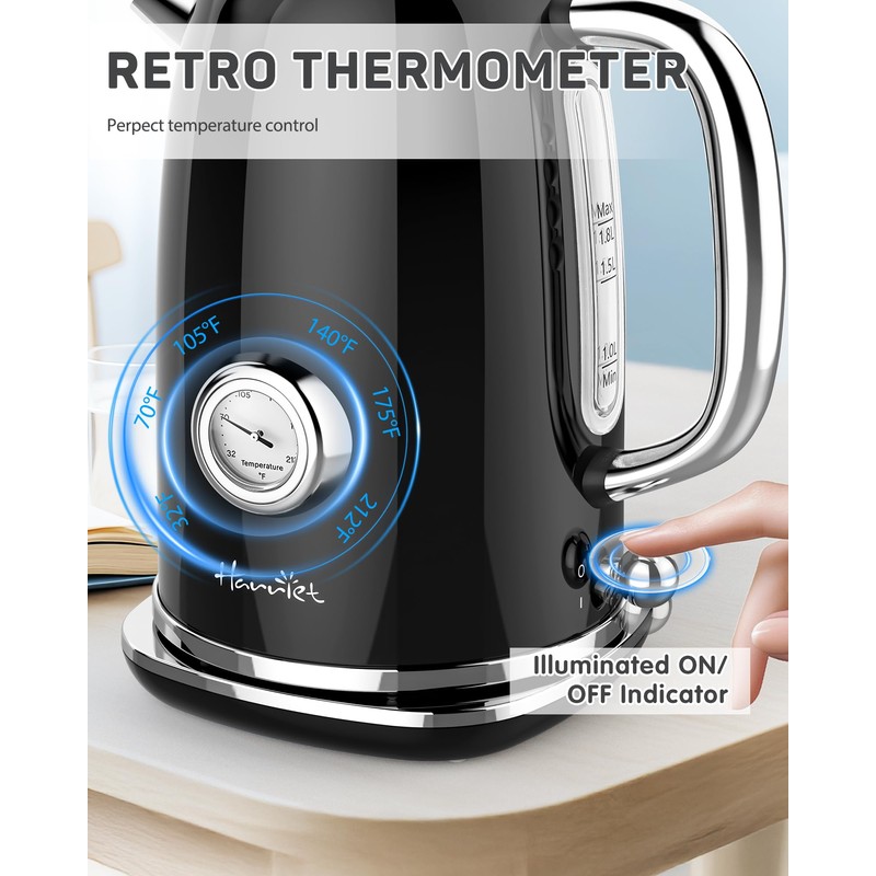 Harriet Electric Kettle, 1.8L Retro Electric Tea Kettle with Thermometer,