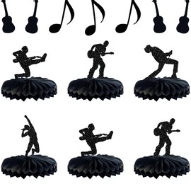 Gyufise 8Pcs Music Honeycomb Table Centerpiece Black Glitter Rock Pop Music Theme Table Toppers Honeycomb Centerpieces for Music Concert Theme Boys Girls Birthday Party Decorations Supplies