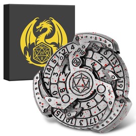 DND Wheel Dice Spiner, 7-in-1 Fingertip Gyro, DND Starter Set, 7-in-1 Metal DND Dice Set, DND Gifts with Dragon Logo Gift Box, Tabletop Games, Role Playing Board Game Accessories, Silver with Red Dots