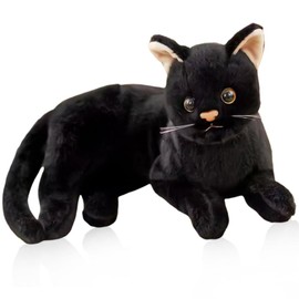 QWEPU Black Cat Plush Toy, Cat Cuddly Toy, Cat Doll Stuffed Lifelike Cat Plush Toy for Home Decoration, Photography Props, 30 cm