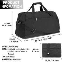 lifwimner Gym Bags for Women Men with Wet & Shoe Compartment, 40L Foldable Travel Duffle Bag, Lightweight Weekender Overnight Duffel Bag for Traveling Sports Gym, A-Black, 40L, Simple