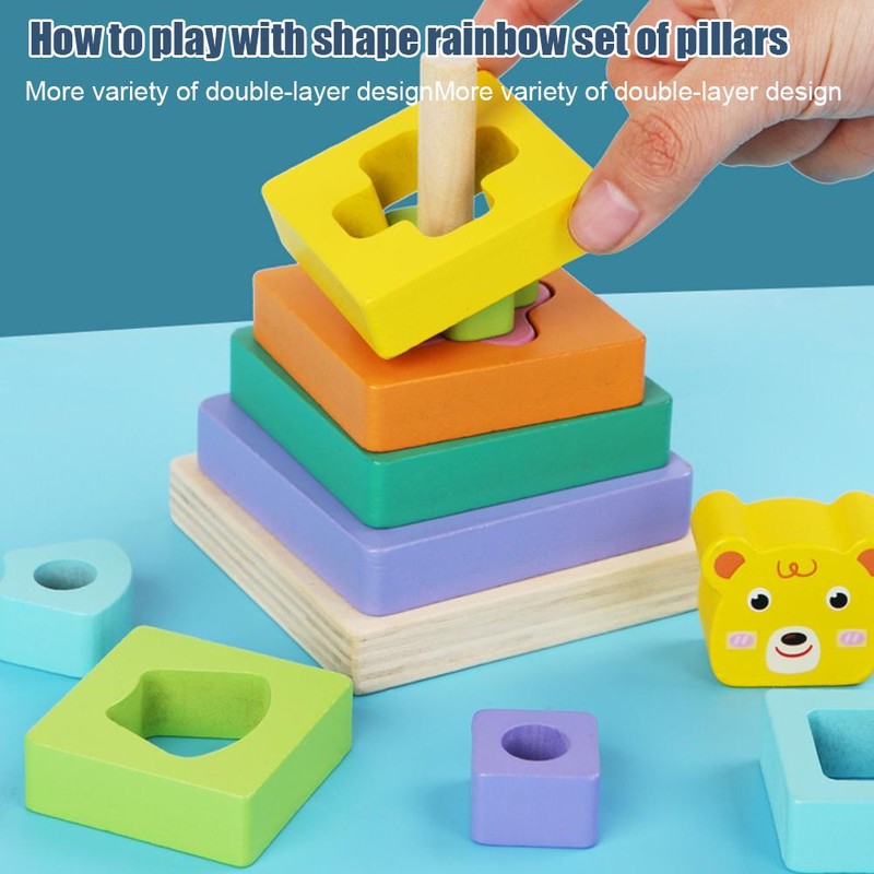 Wooden Tower Stacking Ring Toys for Kids Building Blocks Tower