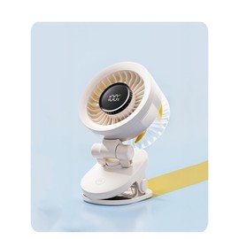 YONETE Portable Clip on Fan Battery Operated, 100 Speeds Quiet Digital Display Portable Fan, USB Rechargeable Personal Desk Fan for Desk Table Home Office Stroller Camping Golf Cart - White M83