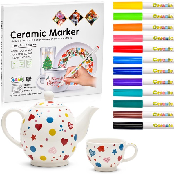 XULIERUX 12 Farben Keramikmalerei Acrylmarker water based ceramic marking，Spülmaschinenfest,Geeignet zum