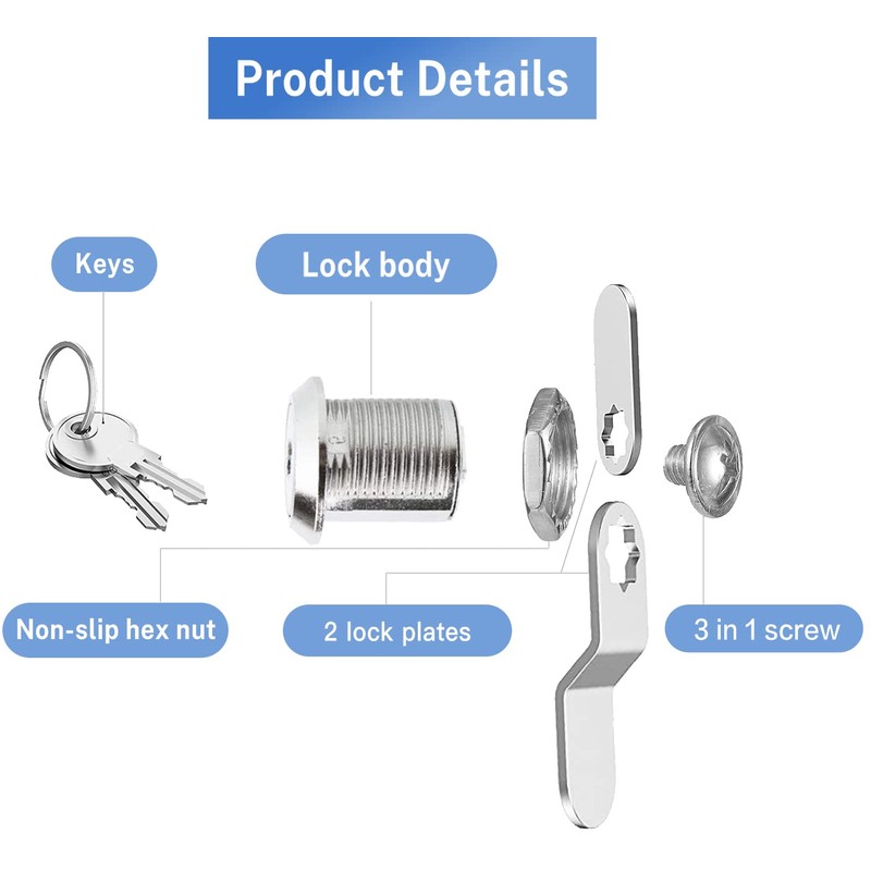 Sissinda Cam Locks Cabinet Locks Keyed Alike, 5/8'' Cylinder Length