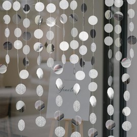 XFSRG Paper Garland Glitter Round 2 Pieces 4 m Glitter Round Circle Banner Hanging Round Garland for Birthday Wedding Baby Shower Party Decoration (Silver)
