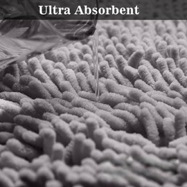 Eanpet Half Round Bath Mat Non-Slip Grey Bathroom Rugs Semicircle Chenille Bath Rugs Water Absorbent Floor Mats for Kids Ultra Soft Washable Bathroom Dry Fast Shower Mat Area Rugs (19.6" x 31.5")