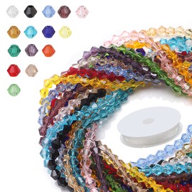 Bicone Glass Beads for Bracelet, Colorful Beads 4MM 95pcs/Strand 15 Colors Total 1425 Pcs Crystal Faceted Beads with Elastic Strings for DIY Jewelry Making Beading Necklace Earrings Rings