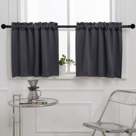 Pickluc Rod Pocket Tier Curtain - Half Blackout Curtain for Kitchen, Bathroom, Cabinet, Basement, 30 Inches Wide and 24 Inches Long, Dark Grey, 2 Panels