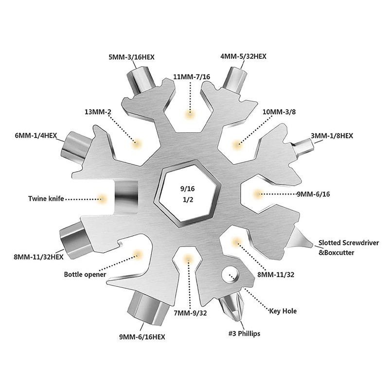 18-in-1 Snowflake Multi Wrench Tool, Keychain Multitool Pocket Tool is