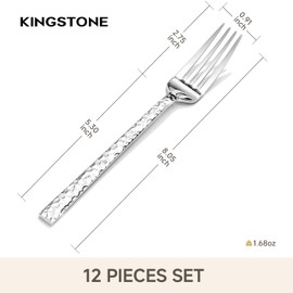 KINGSTONE 12 Piece Hammered Dinner Forks Set, 18/10 Stainless Steel Forks, Food Grade Silverware Forks for Home, Kitchen, Weddings, Parties or Restaurant, Dishwasher Safe-8.05inches
