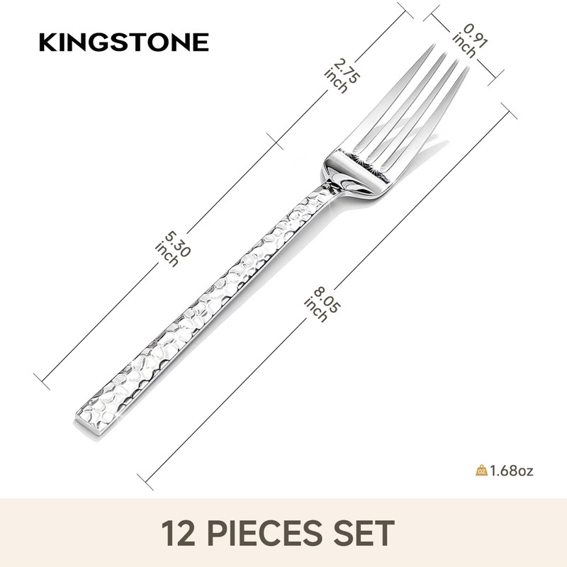 KINGSTONE 12 Piece Hammered Dinner Forks Set, 18/10 Stainless Steel