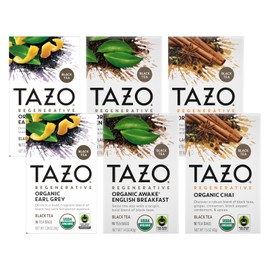 TAZO Tea Bags, Regenerative Organic: Chai Black Tea, Awake English Breakfast Black Tea, & Earl Grey Tea 16 CT (2ea) (Variety Pack)