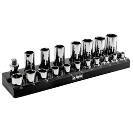 ARES 60034-3-Piece Black Metric Magnetic Socket Organizer Set - Includes 1/4-Inch, 3/8-Inch, and 1/2-Inch Socket Holders - Holds Standard Size and Deep Size Sockets - Keeps Your Tool Box Organized