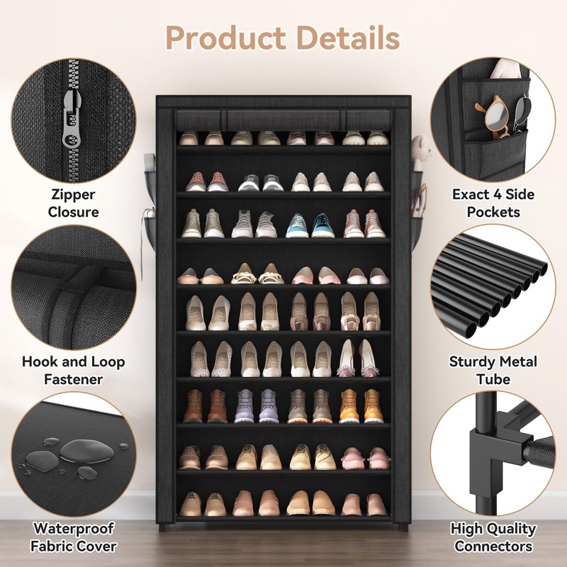 LANTEFUL Shoe Rack with Covers - 10 Tiers Tall Shoe