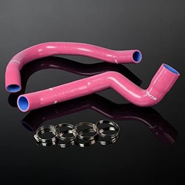 G-PLUS Silicone Radiator Coolant Hose Kit Clamps Compatible with Jeep Cherokee XJ 4.0 l6 2Pcs 1991-2001,Pink