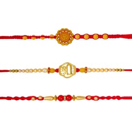 Raksha bandhan Set of 3 Rakhi for Brother | Shree Rakhi for Brother Pearl Rakhi for Little Brother | Om Rakhi Bracelet for Brother Rudraksha Rakhi for Bhaiya Rakhi Set | TRBCARK05