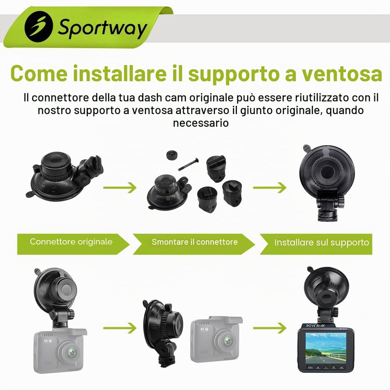 S503 Supporto a ventosa per telecamera per auto con 3
