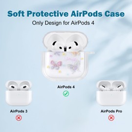 Newseego Case Compatible with AirPods 4th Generation, Cute Colorful Butterfly Print Pattern with Bell Pendant for Girls Women Full Body Shockproof Protective Charging Pod Cover for AirPods 4 Gen