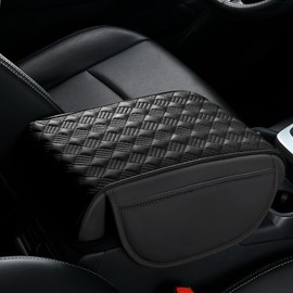 wuyaoyao Car Center Console Cover, 12.2"×8.27"×1.97" Leather Center Console Protector, Auto Armrest Pad with 2 Storage Pocket, Universal Armrest Cover Cushion for Most Cars, Trucks, SUVs (Black)