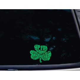 Up for Some Shenanigan's? - w Shamrock Image - 4 1/2" x 3 3/4" die Cut Vinyl Decal for Windows, Cars, Trucks, Tool Boxes, laptops, MacBook - virtually Any Hard, Smooth Surface