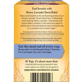 Yogi Tea Honey Lavender Stress Relief - 16 Bags per Pack (4 Packs) - Organic Chamomile Lavender Tea - Includes Lemon Balm, Lemongrass, Spearmint Leaf, Peppermint Leaf, Honey Flavor & More