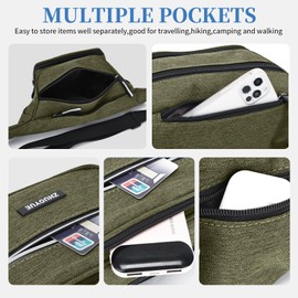 Risipu Bum Bag Fanny Pack with 6 Pockets Bumbags for Men Women, Lightweight Large Capacity Waist Bag Adjustable Belt for Dog Walking Running Hiking Camping Cycling (Green)