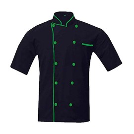 Men's And Women's Black Chef Coat Contrast Piping,PolyCotton,Size (S-6XL) (GREEN PIPING, Large)