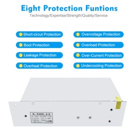 inShareplus 12V 500W DC Universal Regulated Switching Power Supply, 41.6A, 100-240V AC to DC 12 Volt LED Driver, Converter, Transformer for LED Strip Light, Computer Project