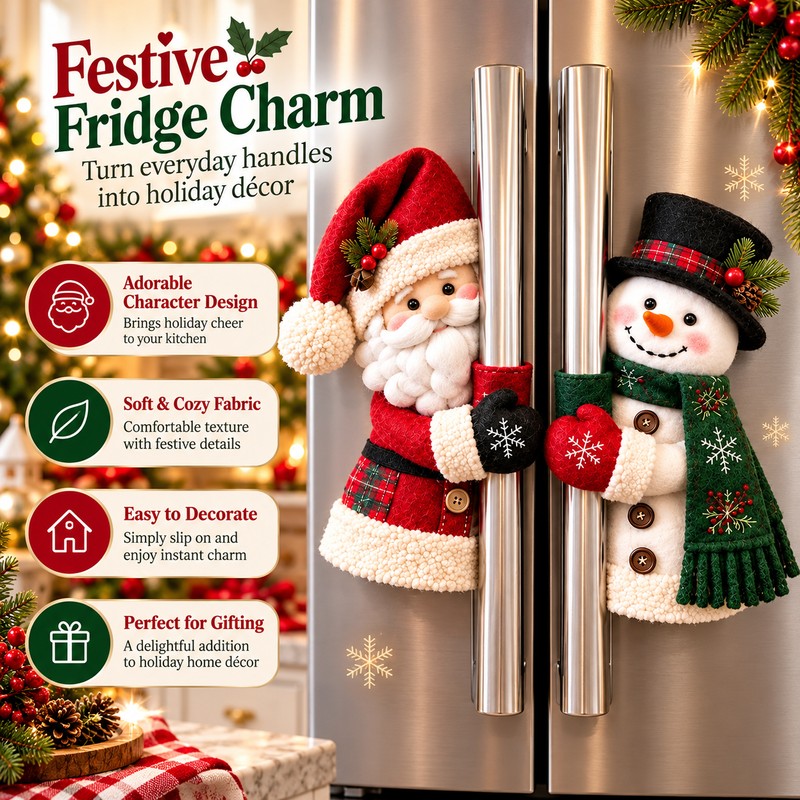 Christmas Refrigerator Handle Covers for Holiday Decorating – Plush Santa
