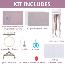 ORIGACH DIY Flower Embroidery Coin Purse Kits Kiss Clasp Lock Bag Embroidery Kit Sewing Handbags Kit Embroidery Change Purse Kit for Beginner with All Supplies